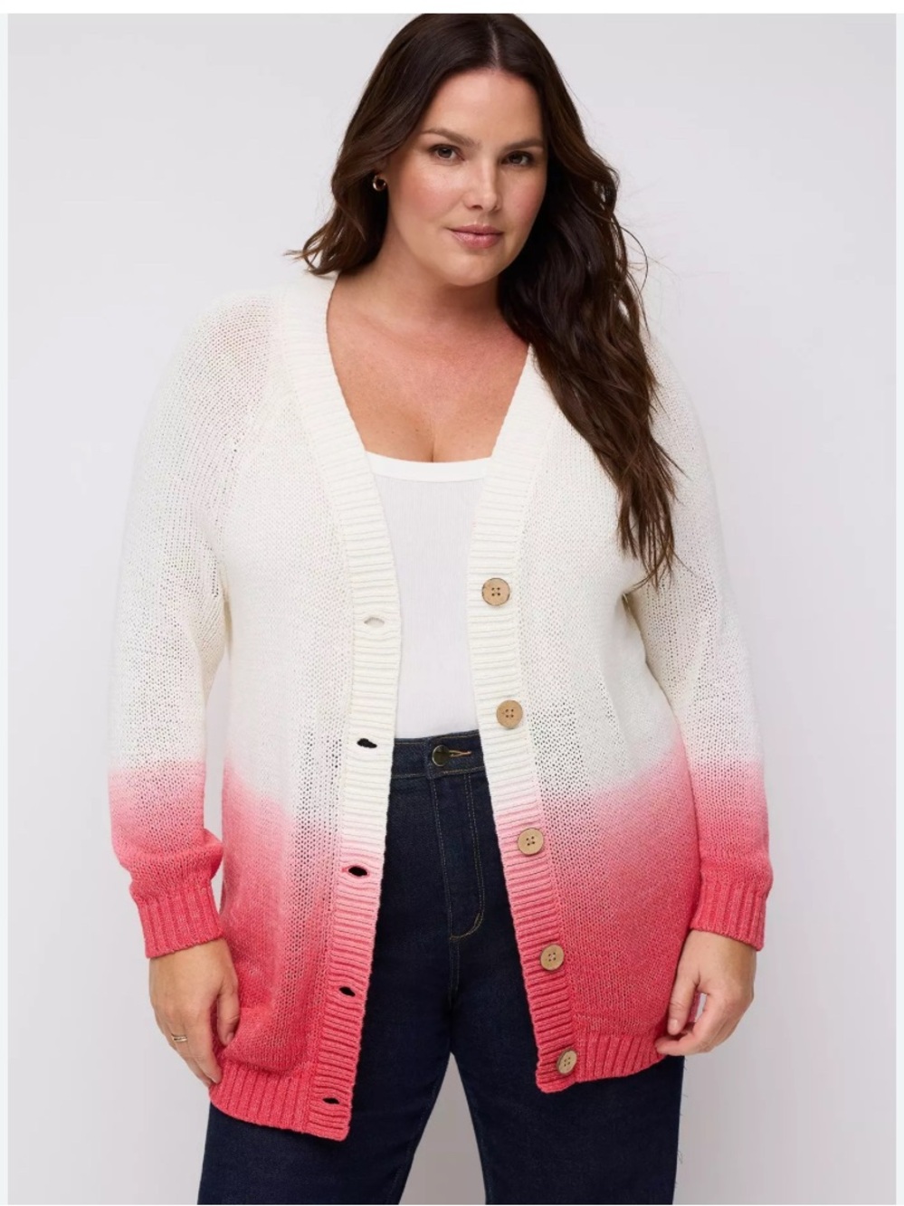 torrid White to Pink Ombre Button-Front Cardigan